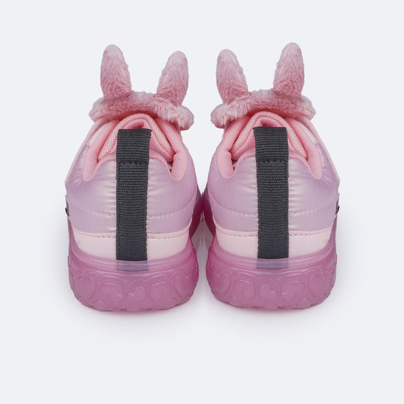 Tênis de Led Infantil Pampili Sneaker Luz Coelho Comfy Rosa Giz