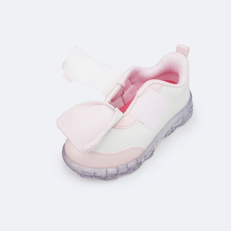 Tênis de Led Infantil Pampili Liz Luz Tira Comfy Branco e Rosa