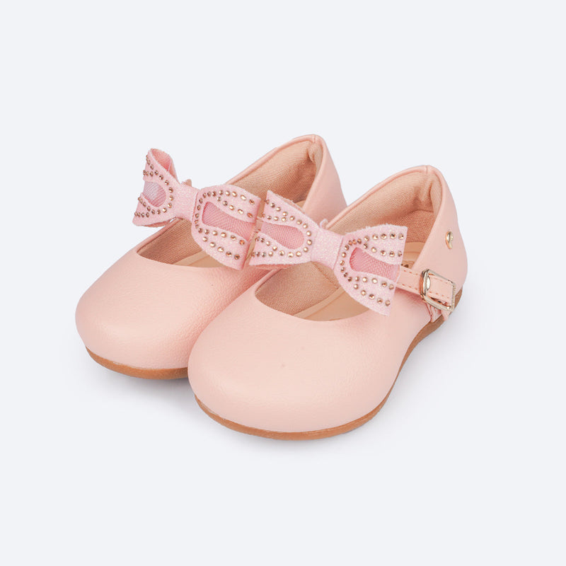 Sapato Infantil Pampili Mini Angel Laço Removível Tela e Strass Rosa