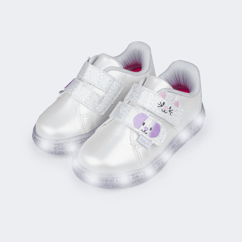 Tênis de Led Pampili Sneaker Luz Pets Branco