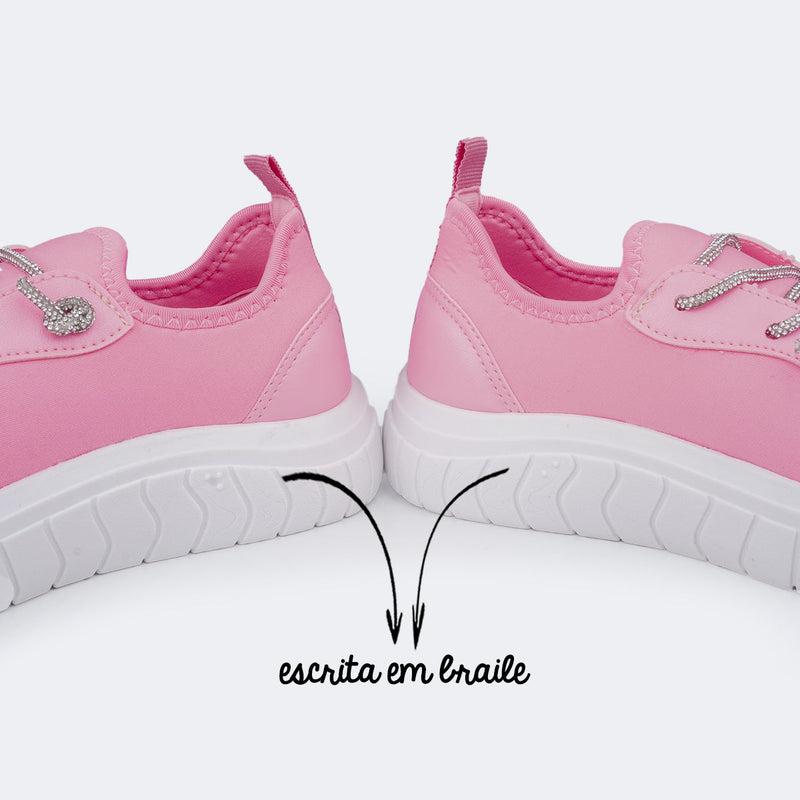 Tênis Feminino Tweenie Gloss Cordão de Strass Rosa Neon