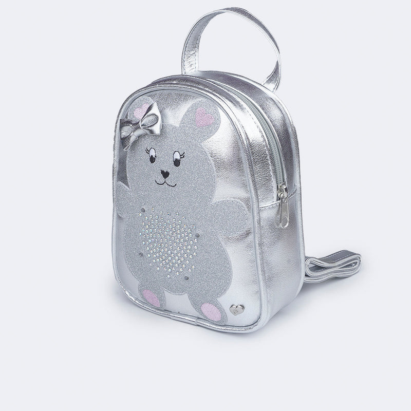 Mochila Infantil Pampili Ursinha Prata