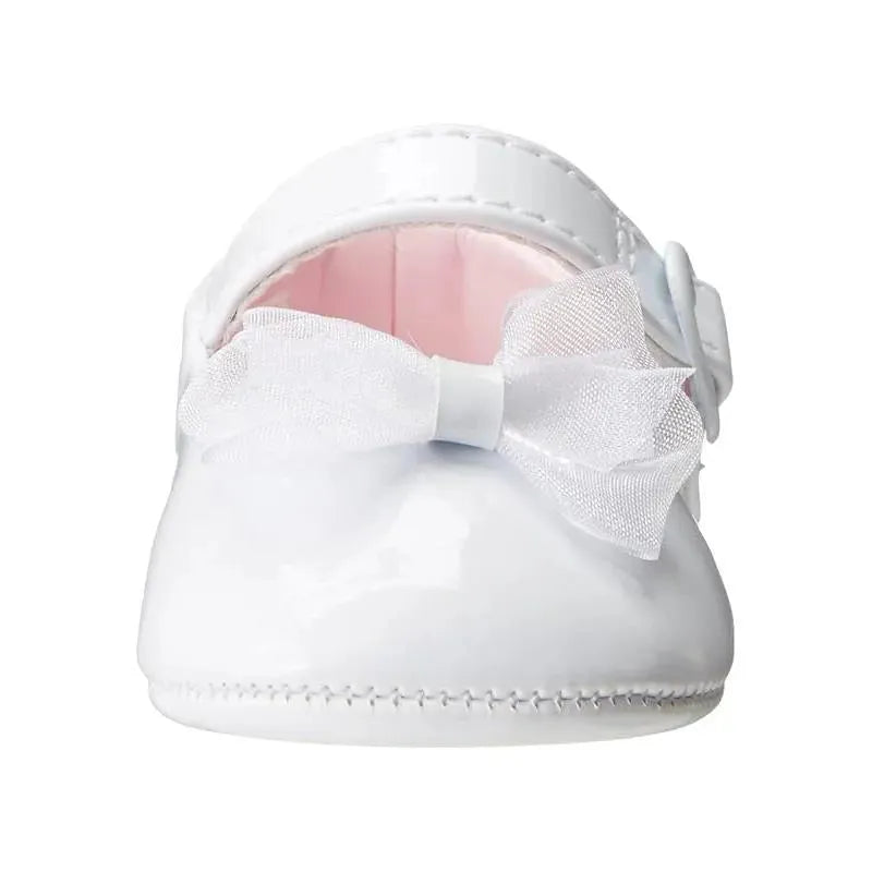 Baby Deer - Sapatos elegantes para menina com pé-de-gato com laço extravagante, branco