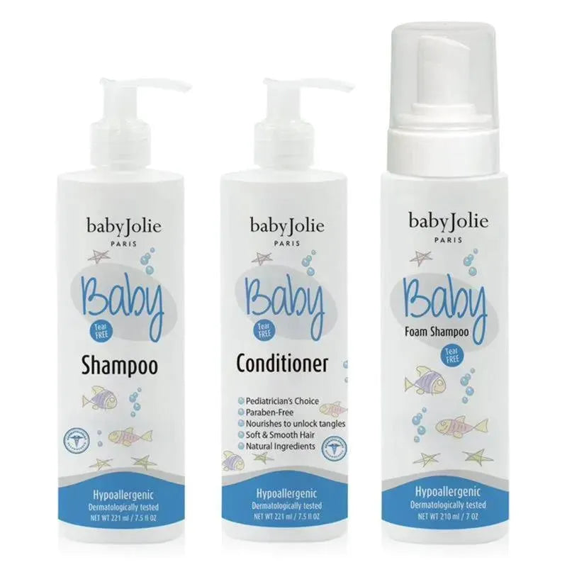 Baby Jolie - conjunto de cuidados com os cabelos para bebês e crianças pequenas (shampoo, condicionador e shampoo de espuma), sem rasgos