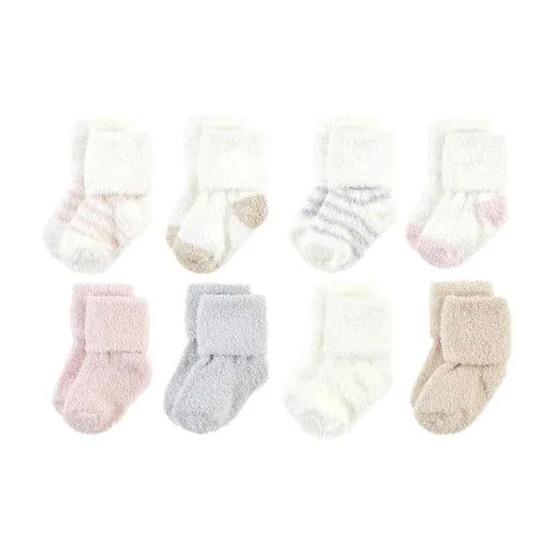 Baby Vision - Chenille Socks 8Pk, Pink Neutral Stripe - Large