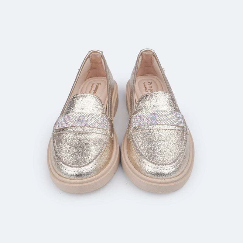 Sapato Infantil Pampili Tifany Mocassim Manta de Strass Dourado