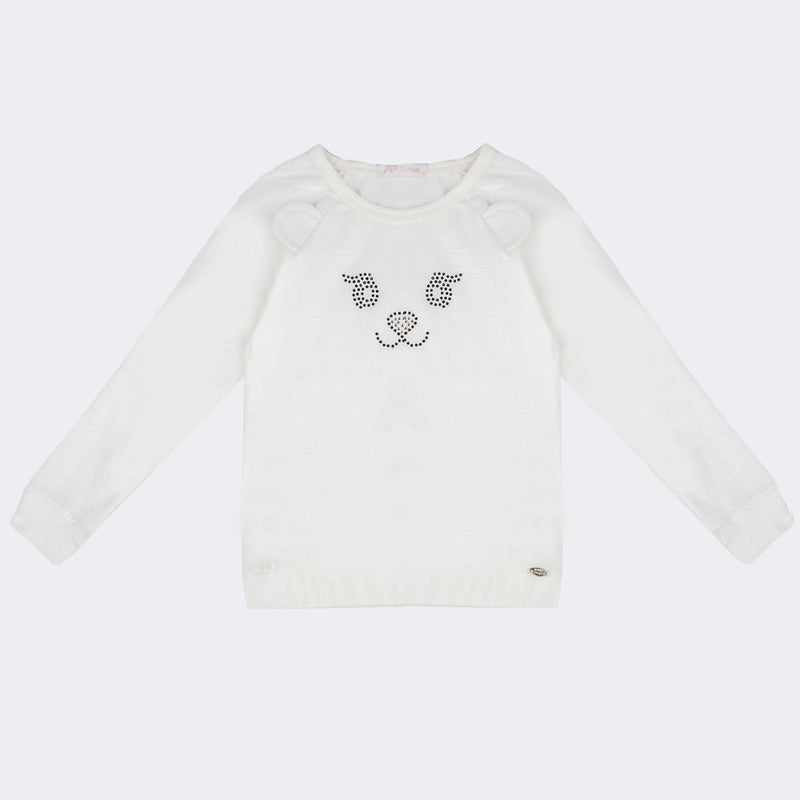 Camiseta Manga Longa Infantil Pampili Ursinha Off White