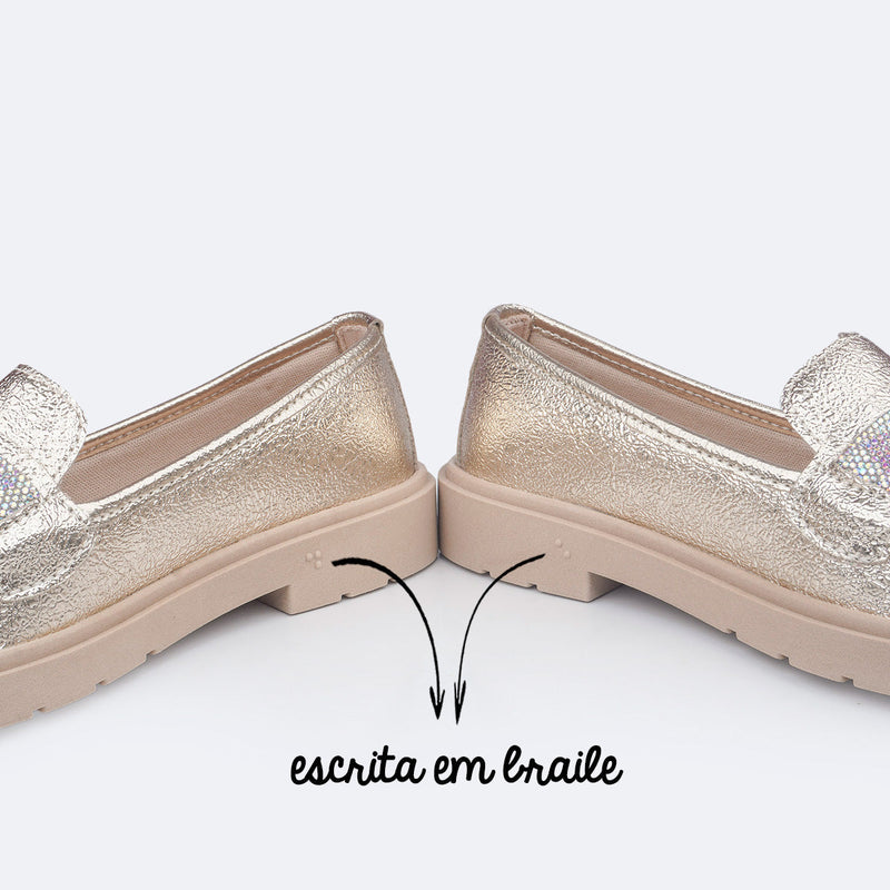 Sapato Infantil Pampili Tifany Mocassim Manta de Strass Dourado