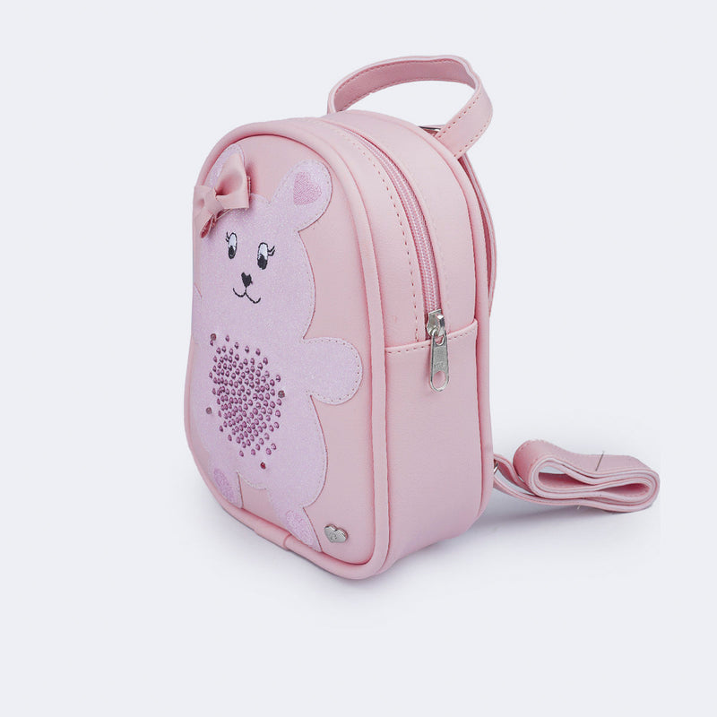 Mochila Infantil Pampili Ursinha Rosa Glace