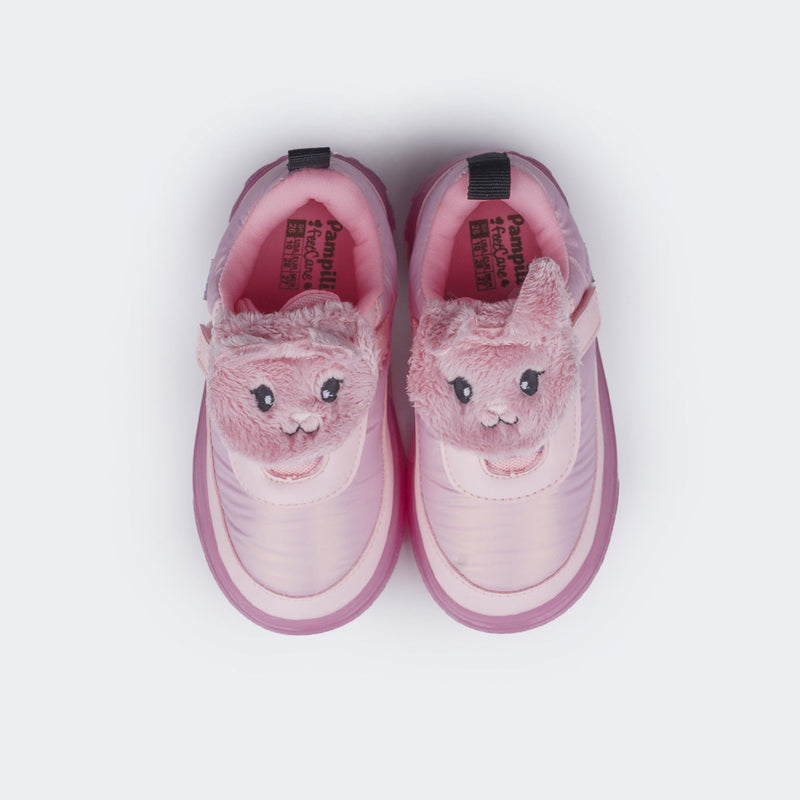 Tênis de Led Infantil Pampili Sneaker Luz Coelho Comfy Rosa Giz