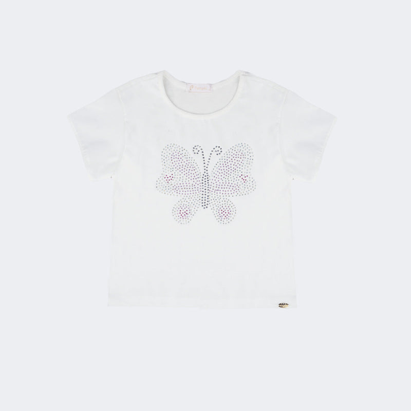 Camiseta Infantil Pampili  Borboleta com Strass Off White