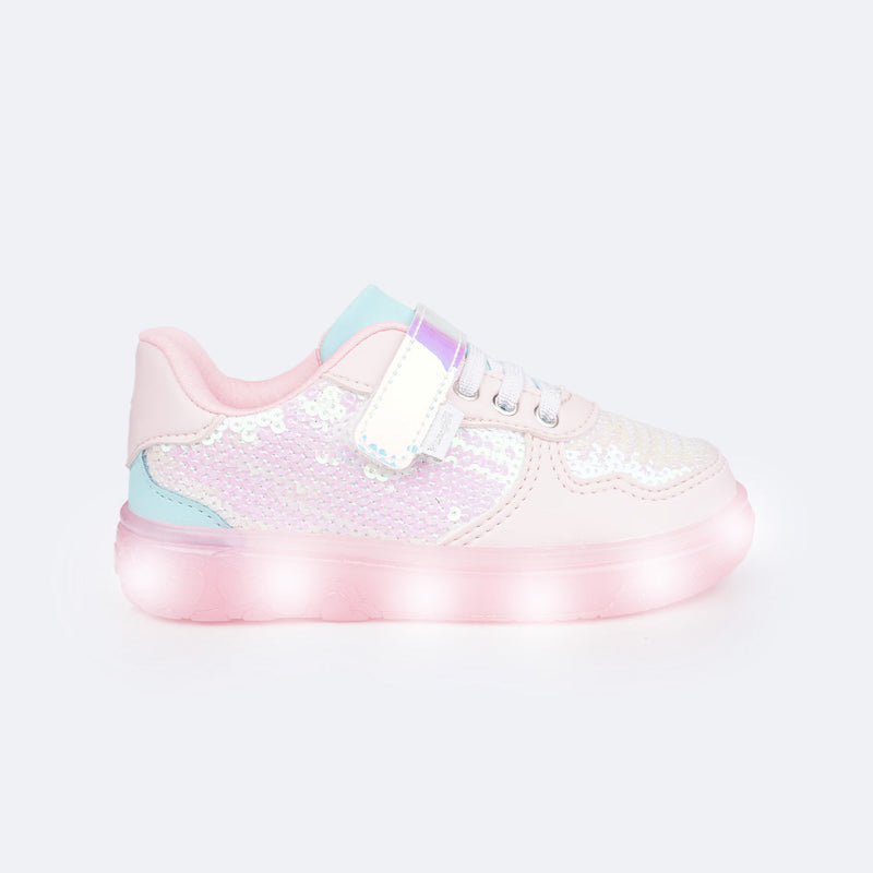 Tênis de Led Infantil Pampili Sneaker Luz Paetê Colorido