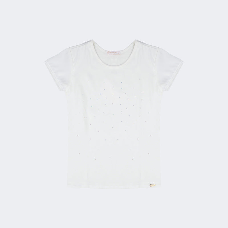 Camiseta Infantil Pampili com Strass Off White