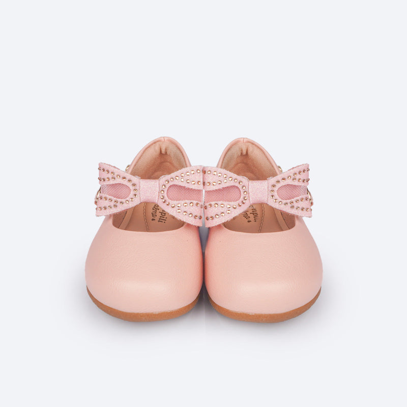 Sapato Infantil Pampili Mini Angel Laço Removível Tela e Strass Rosa