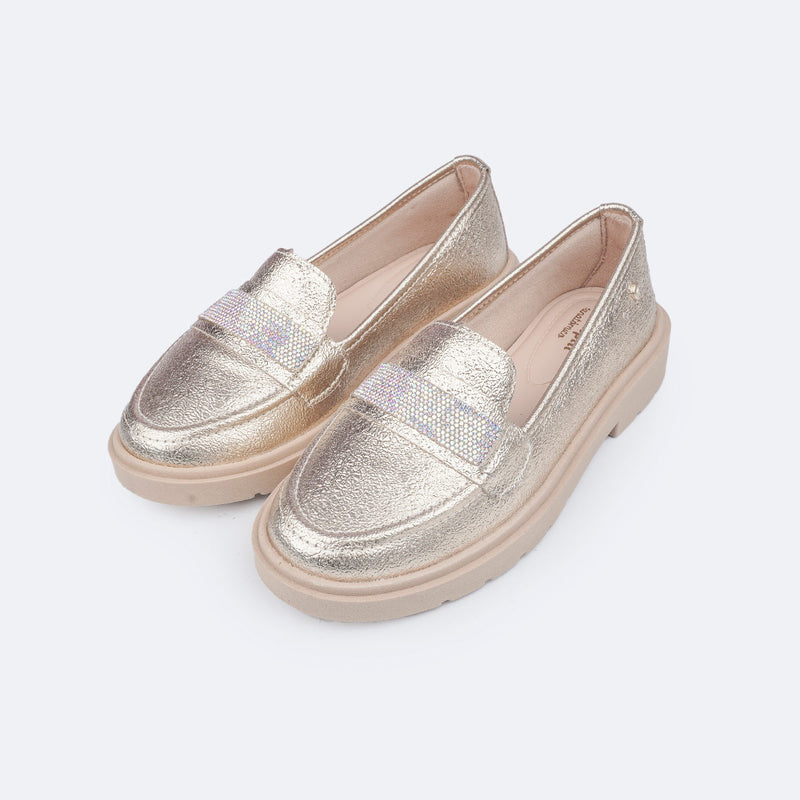 Sapato Infantil Pampili Tifany Mocassim Manta de Strass Dourado