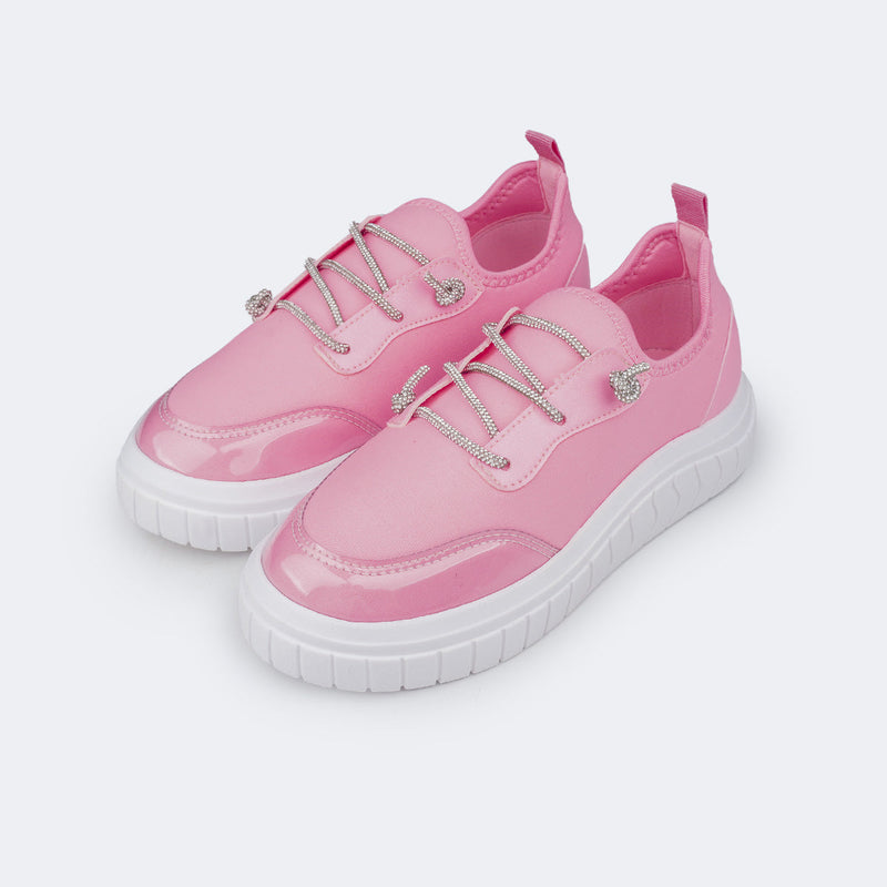 Tênis Feminino Tweenie Gloss Cordão de Strass Rosa Neon