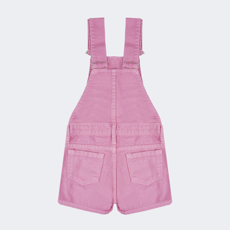 Jardineira Infantil Jeans Pampili com Aplicação de Strass Rosa Chiclete