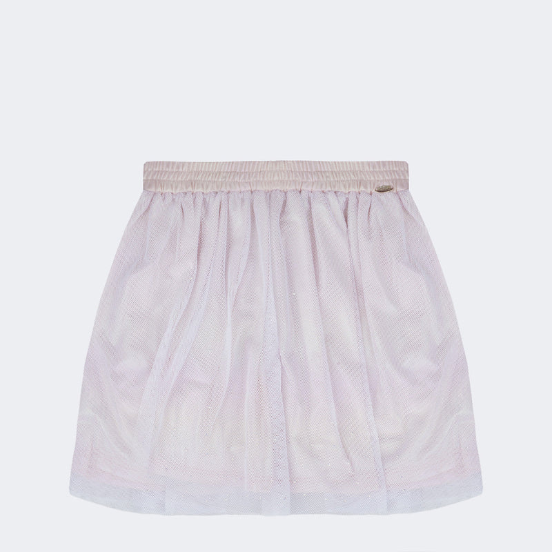 Saia Infantil em Tule Pampili com Strass Off White Rosa Holográfico