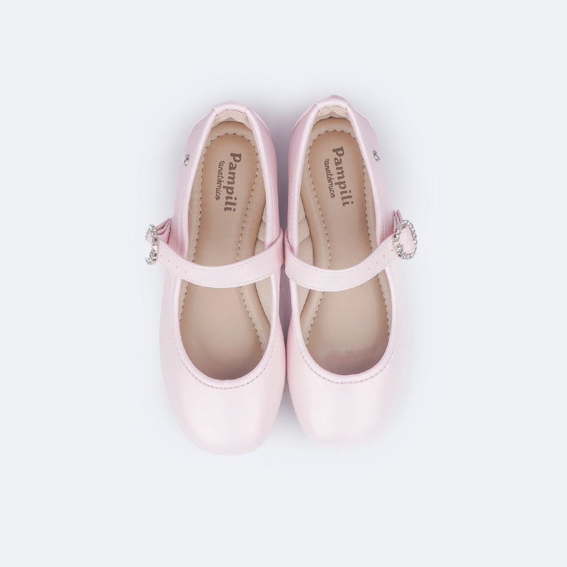 Sapatilha Infantil Pampili Ballet Fivela com Strass Rosa Suspiro