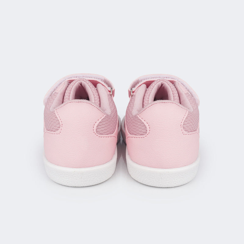 Tênis Escolar Infantil Pampili Slim Mini Joy Corações Bordados Rosa