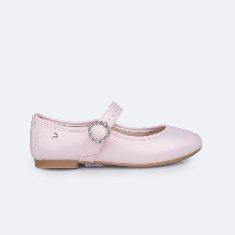 Sapatilha Infantil Pampili Ballet Fivela com Strass Rosa Suspiro