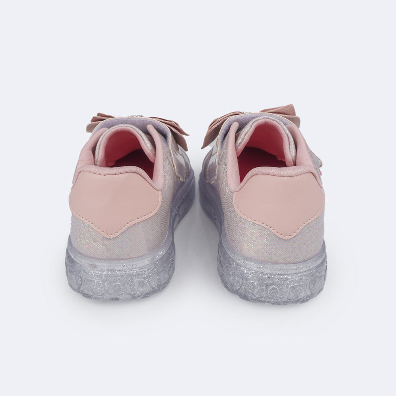 Tênis de Led Pampili Sneaker Luz Foil Laço Rose