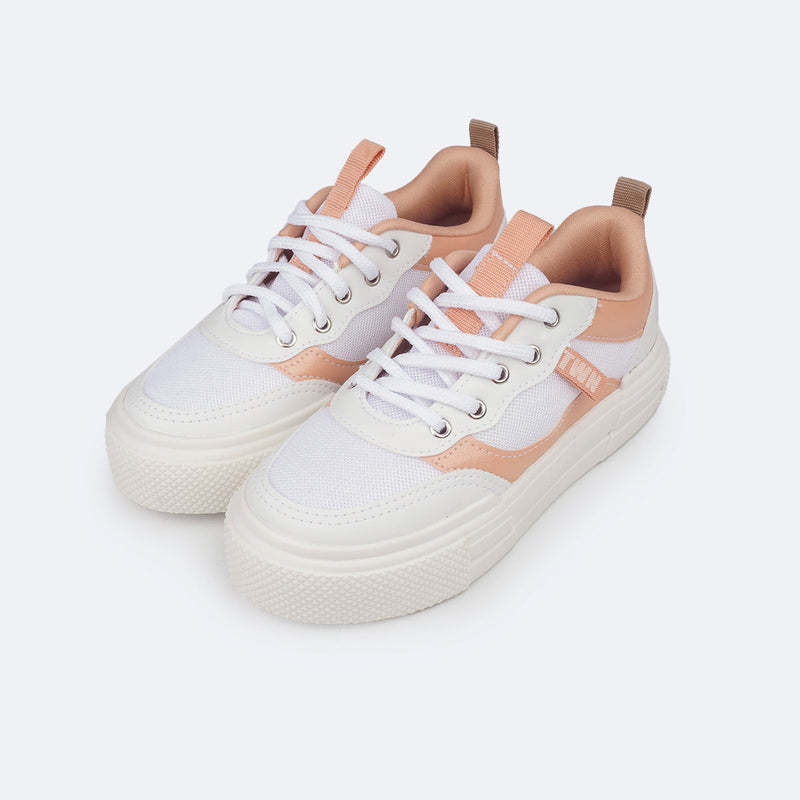 Tênis Feminino TWN Space Recortes Branco e Pêssego