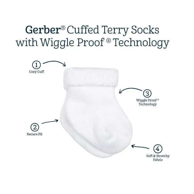 Gerber - 6Pk Terry Wiggle Proof Meias, 0/3M, Branco