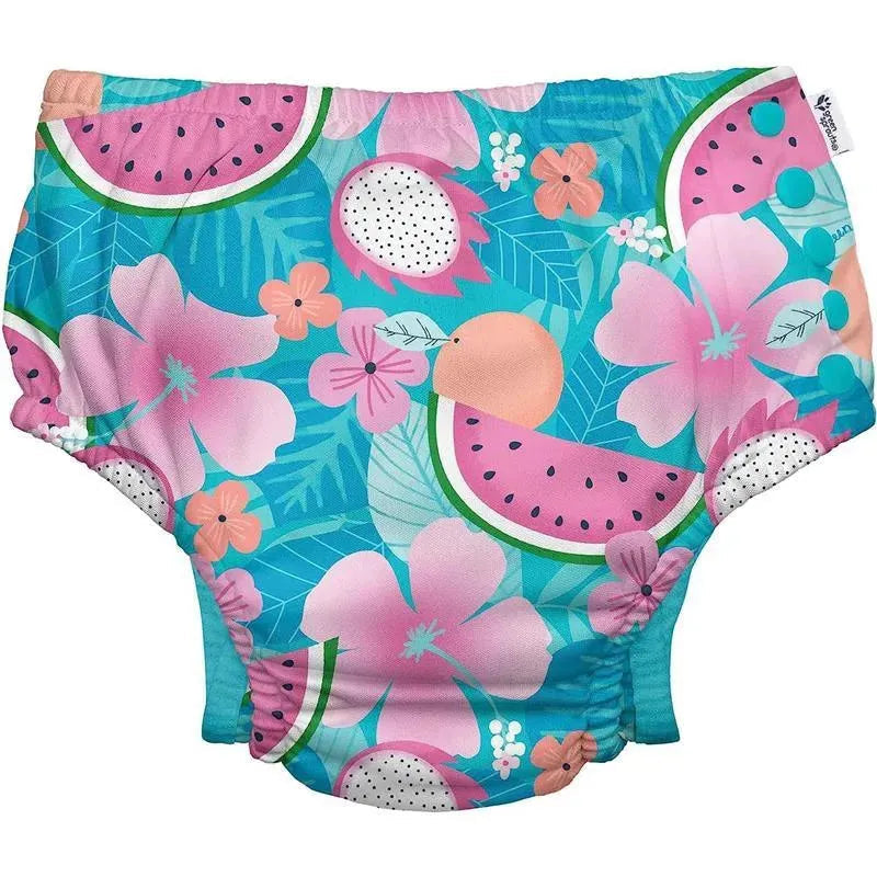 Green Sprouts - Fralda Reutilizável Eco Snap Swim, Aqua Tropical Fruit Floral