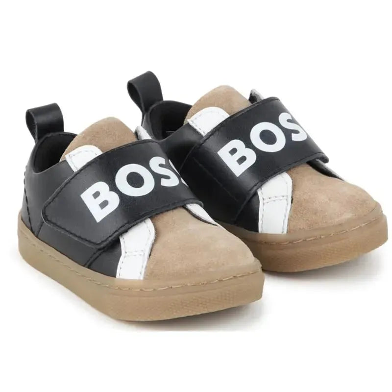 Hugo Boss Baby - Tênis em couro e malha, preto