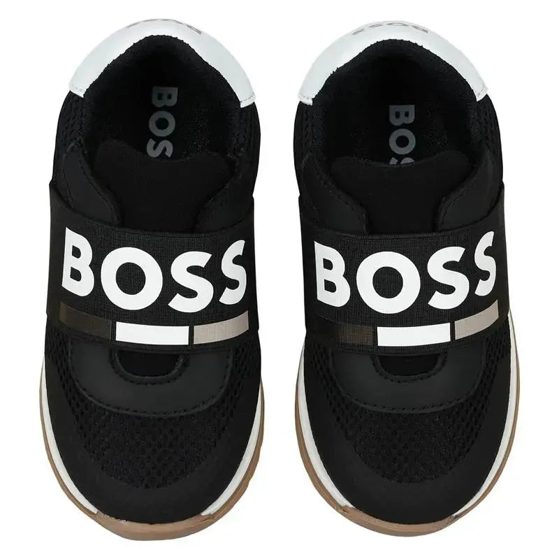 Hugo Boss Baby - Tênis em couro e malha com logotipo elástico