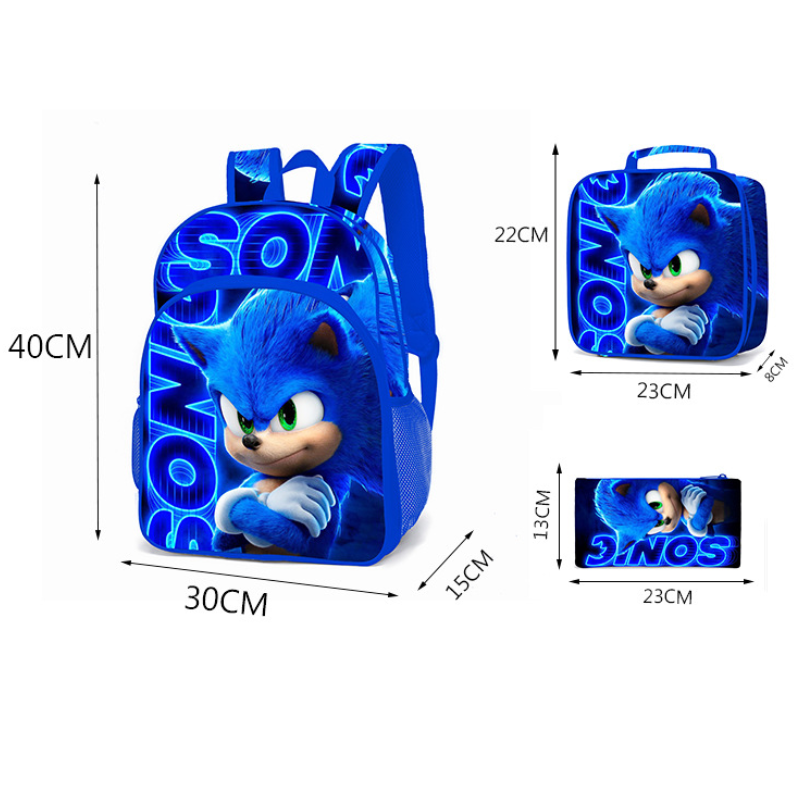 Mochila Infantil Sonic + Lancheira + Estojo