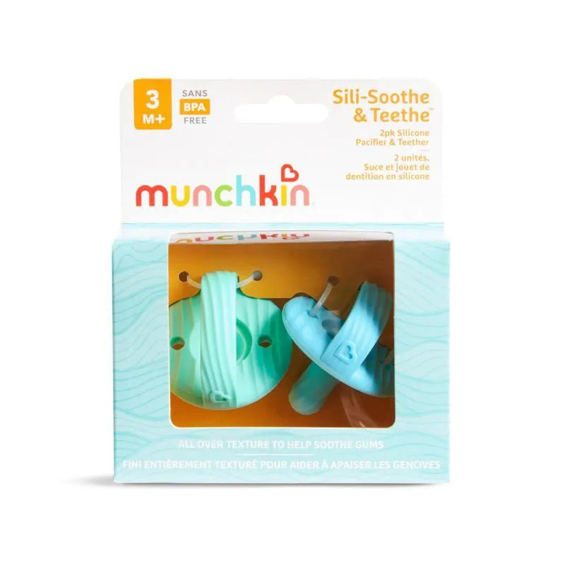 Chupeta de silicone Munchkin Sili-Soothe &amp; Teethe + mordedor - 2 unidades, azul/verde