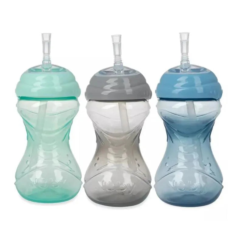 Nuby - 3Pk Clik-It Flexi-Straw Cup10 Oz, Água/Cinza/Azul