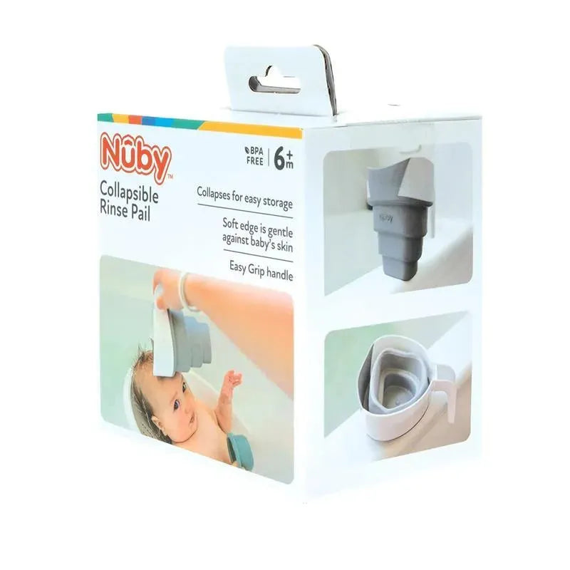 Nuby - balde de enxágue de banho dobrável, branco/cinza