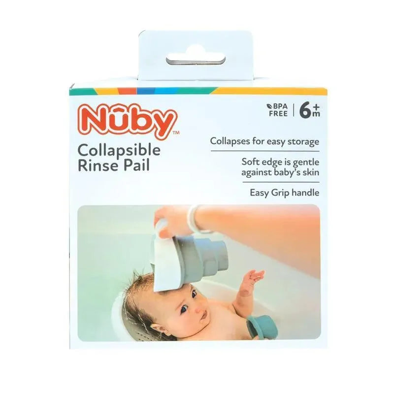 Nuby - balde de enxágue de banho dobrável, branco/cinza