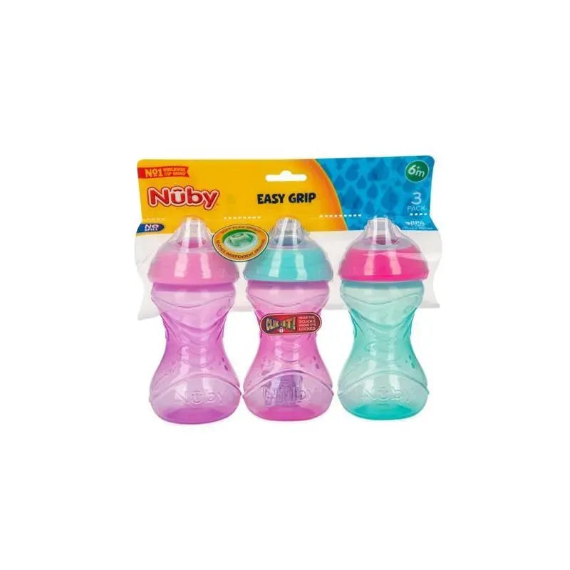 Nuby - Cup 3 Pk Clik-It Soft Bico 10 Oz, Roxo/Rosa/Aqua