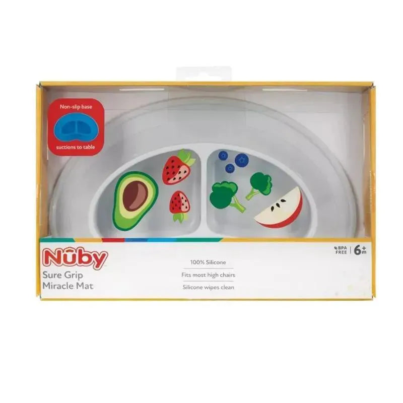 Nuby - Tapete de alimentação de silicone seccionado, cinza