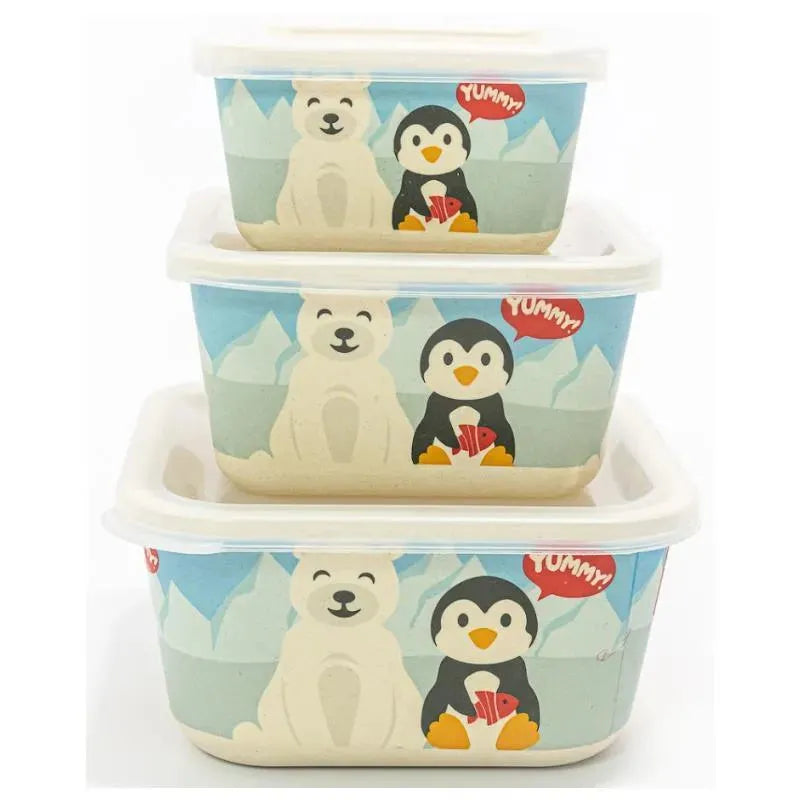 Primo Passi - 3 unidades de recipientes de comida infantil de fibra de bambu para amigos de inverno, pinguim/polar