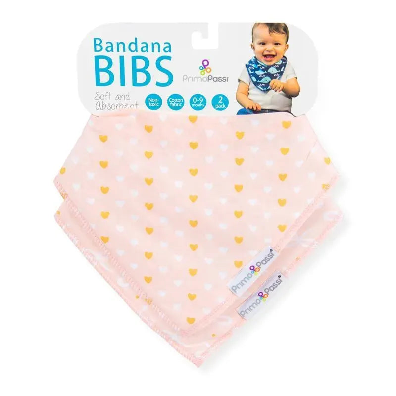 Primo Passi - Babador Bandana com 2 unidades de corações dourados/arcos brancos