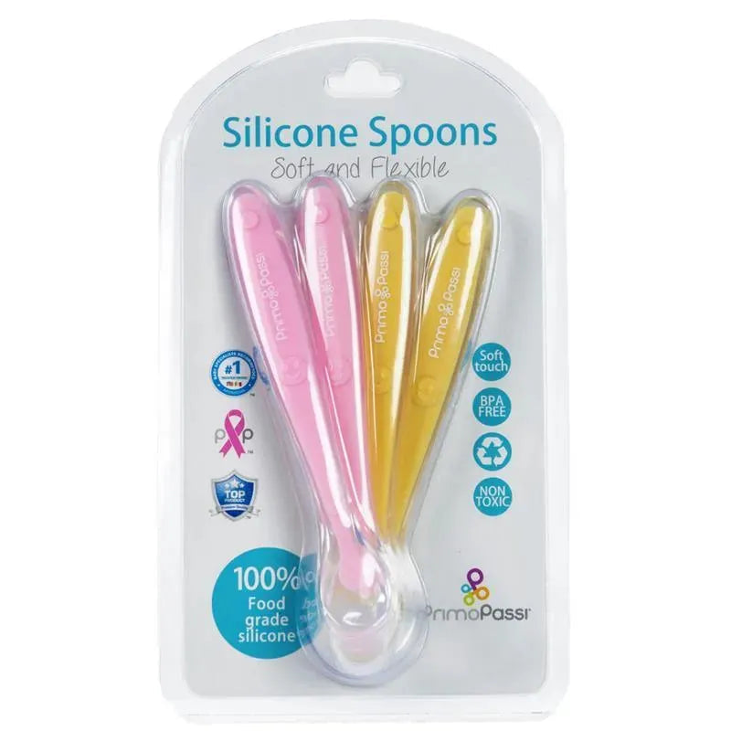 Primo Passi - Colher de Silicone 4Pk, Rosa/Amarelo