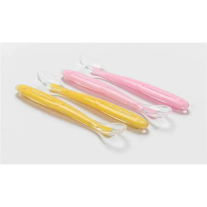 Primo Passi - Colher de Silicone 4Pk, Rosa/Amarelo