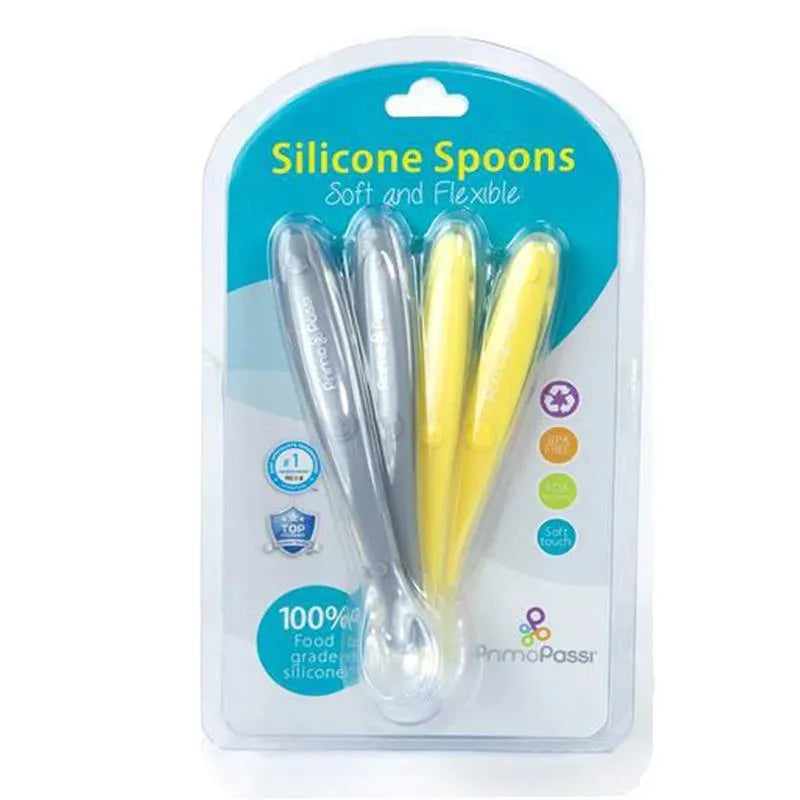 Primo Passi - Colher de Silicone 4Pk, Cinza/Amarelo