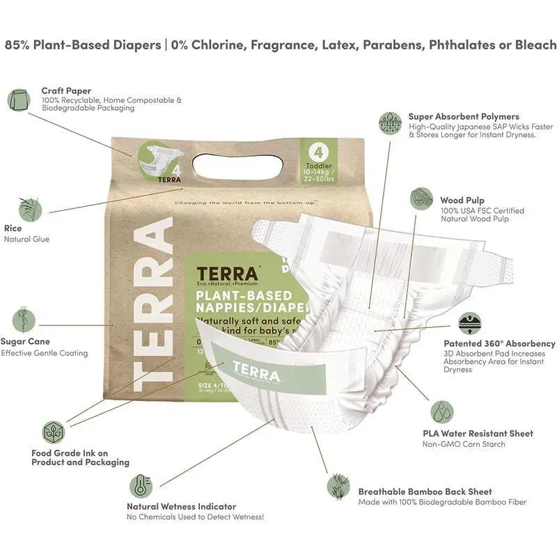 Terra - Fraldas 18Ct 85% Vegetais, Tamanho 4