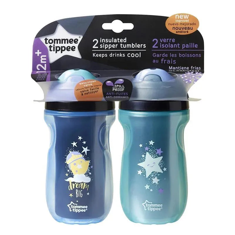 Tommee Tippee 2-Pack 9 Oz Isolado à Prova de Derramamento Copo Copo Sipper 12M+, Cores Podem Variar