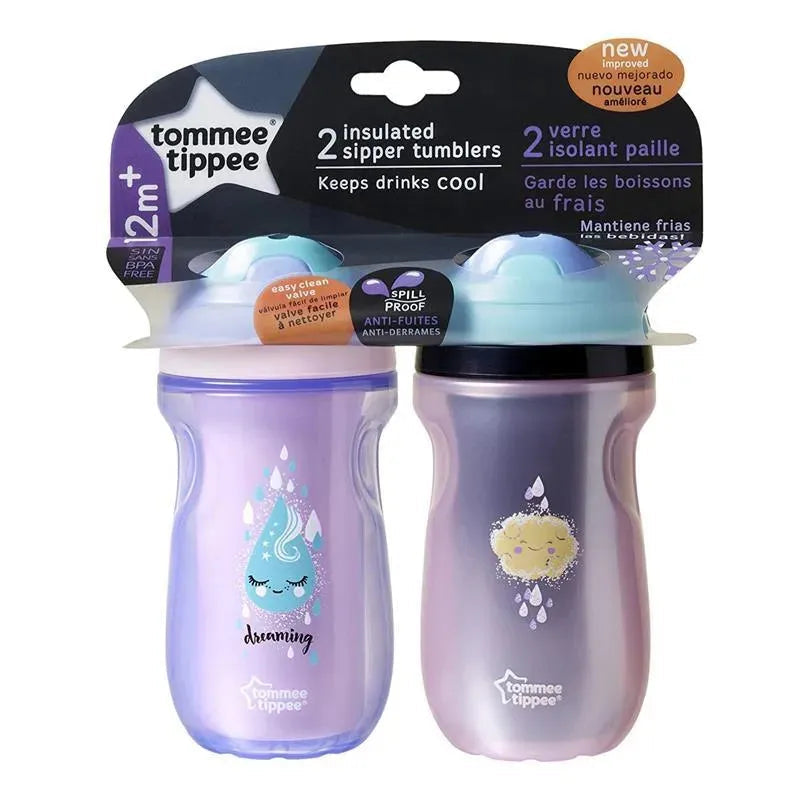 Tommee Tippee 2-Pack 9 Oz Isolado à Prova de Derramamento Copo Copo Sipper 12M+, Cores Podem Variar